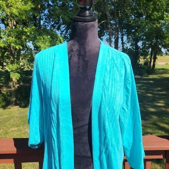 Fashion Bug Women's Open Cardigan 3/4 sleeve, Turquoise, OX - Picture 3 of 9